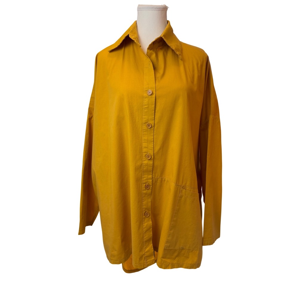 SAGA Italy Mustard Yellow Cotton Oversized Button Down Tunic L/XL Lagenlook